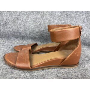 Seychelles Shoes Womens Size 7 Brown Leather Ankle Strap Sandals Zip Back Flat